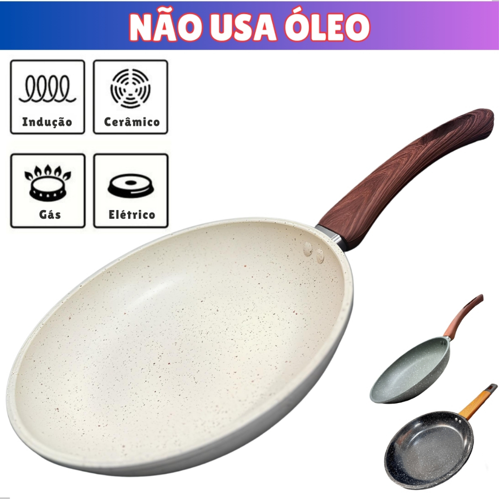Imagem Frigideira Antiaderente Indução Cerâmica Premium Todos Fogões Cabo Térmico Não Gruda