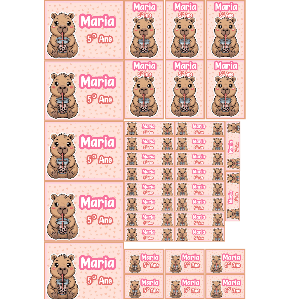 Etiquetas Escolares Personalizadas CAPIVARA - Kit Completo em Oferta na Shopee