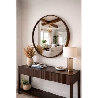 Espelho Redondo Adnet sem alça 70x70/80x80/90x90 Moldura Couro Caramelo Para Sala Hall Entrada em Oferta na Shopee