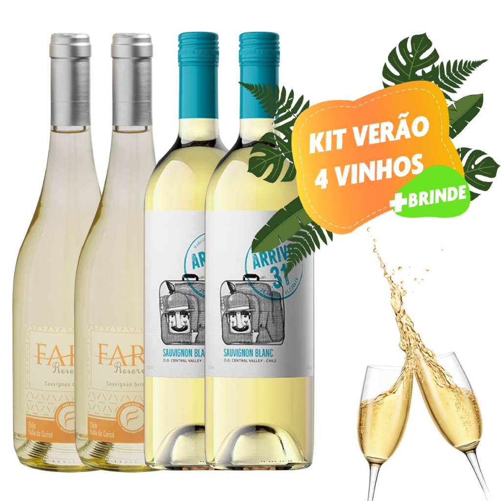 Kit VERAO 2 Vinho Branco Faro Reserva + 2 Vinho Arivo Branco 31 + 2 taça acrilico Presente