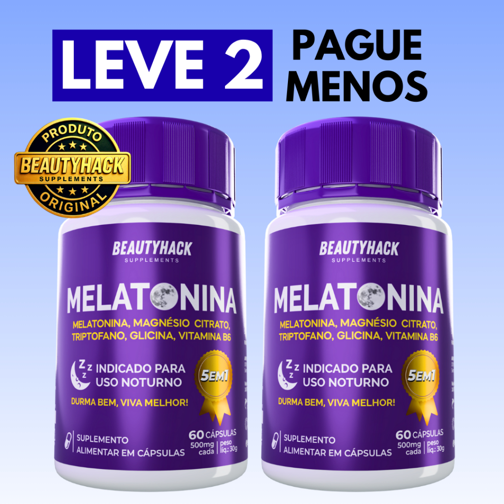 Kit 2x Melatonina 5 em 1 com Magnésio, Triptofano, Glicina, Vit. B6 - 120 cápsulas - Envio Imediato em Oferta na Shopee