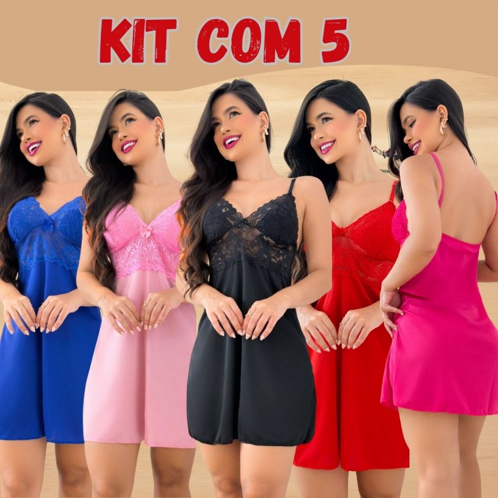 Kit 5 Camisolas Com Renda Sensual Acompanha Calcinha - Conforto E Beleza