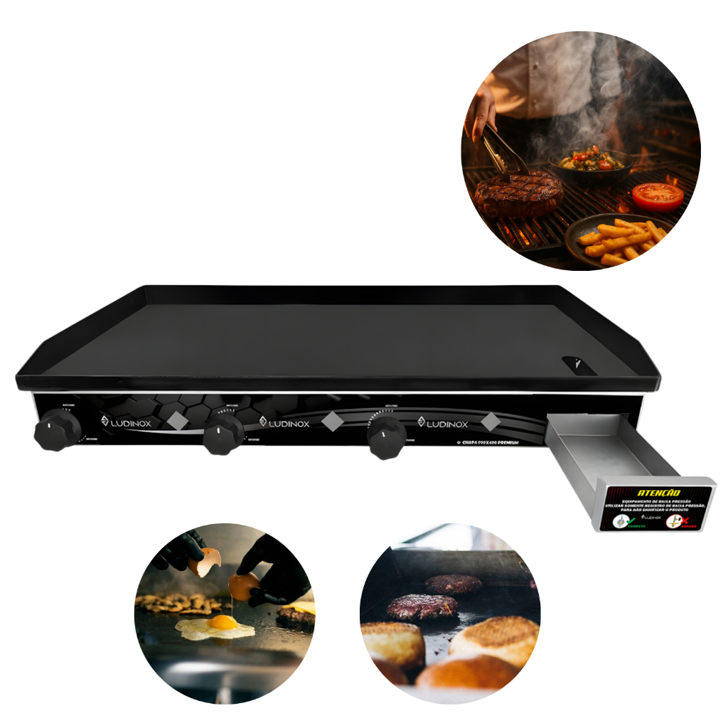 Chapa Para Lanches Porções Hambúrguer a Gás 80X40 INOX INDUSTRIAL