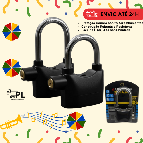 Cadeado Bravo Antifurto Haste Longa c/ Alarme Sonoro | Dispara Som Alto em Tentativa de Ar...