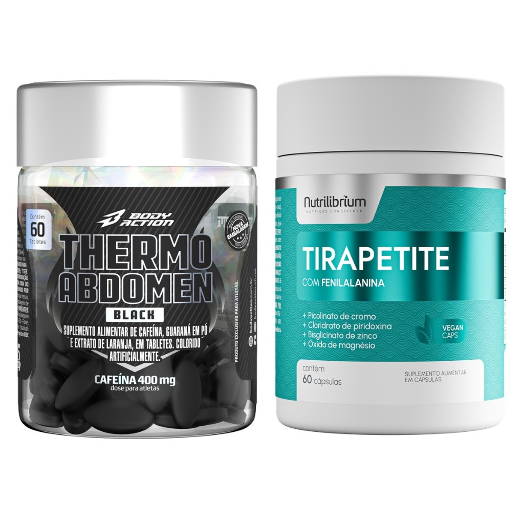 Kit Thermo Abdomen Black 400mg Cafeína + Tirapetite Spirulina Cromo Bodyaction em Oferta na Shopee