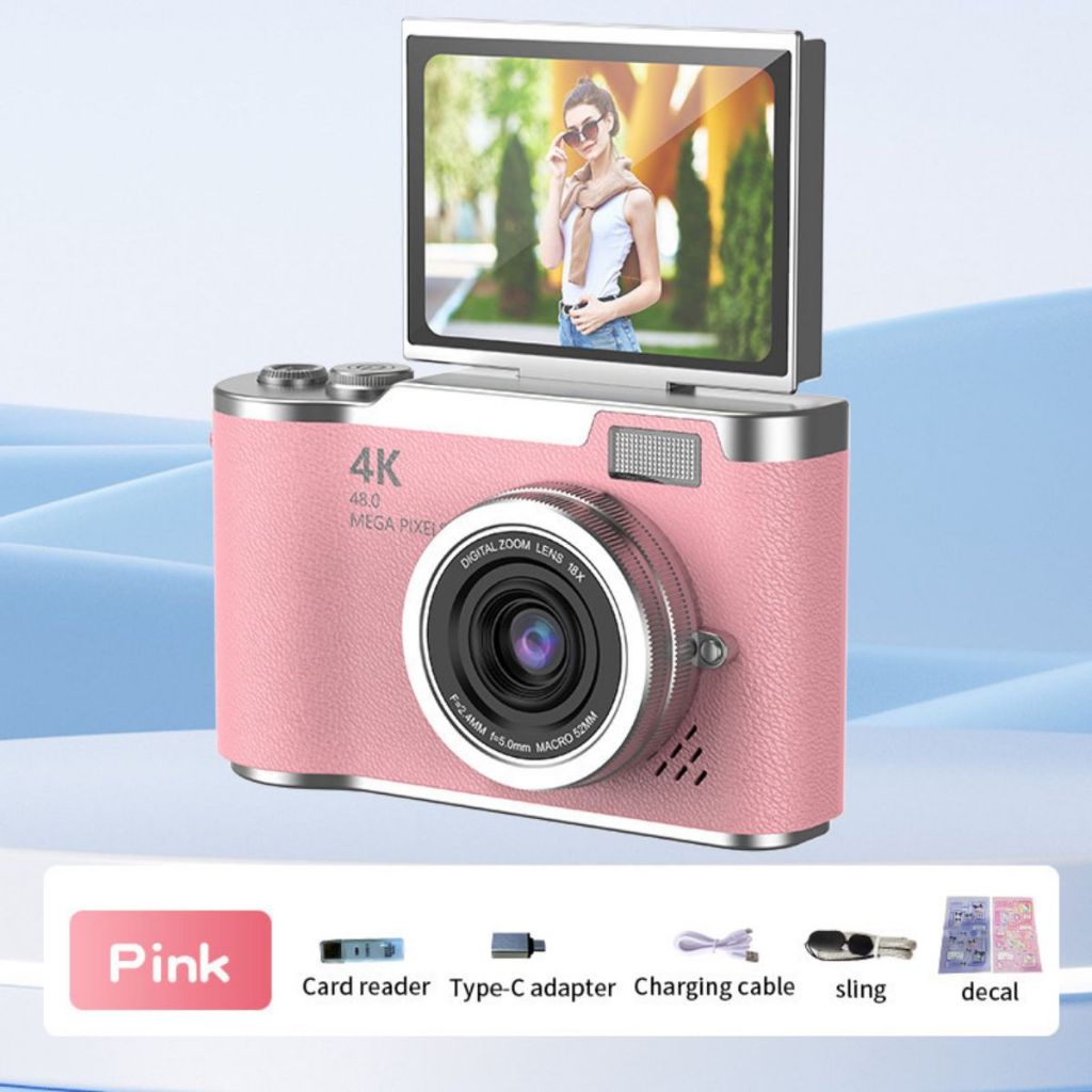 Câmera Digital CCD 2025 NOVA 48MP com Tela Flip 4K 8X Zoom | Presente Estudante Portátil Selfie Vlog2 em Oferta na Shopee