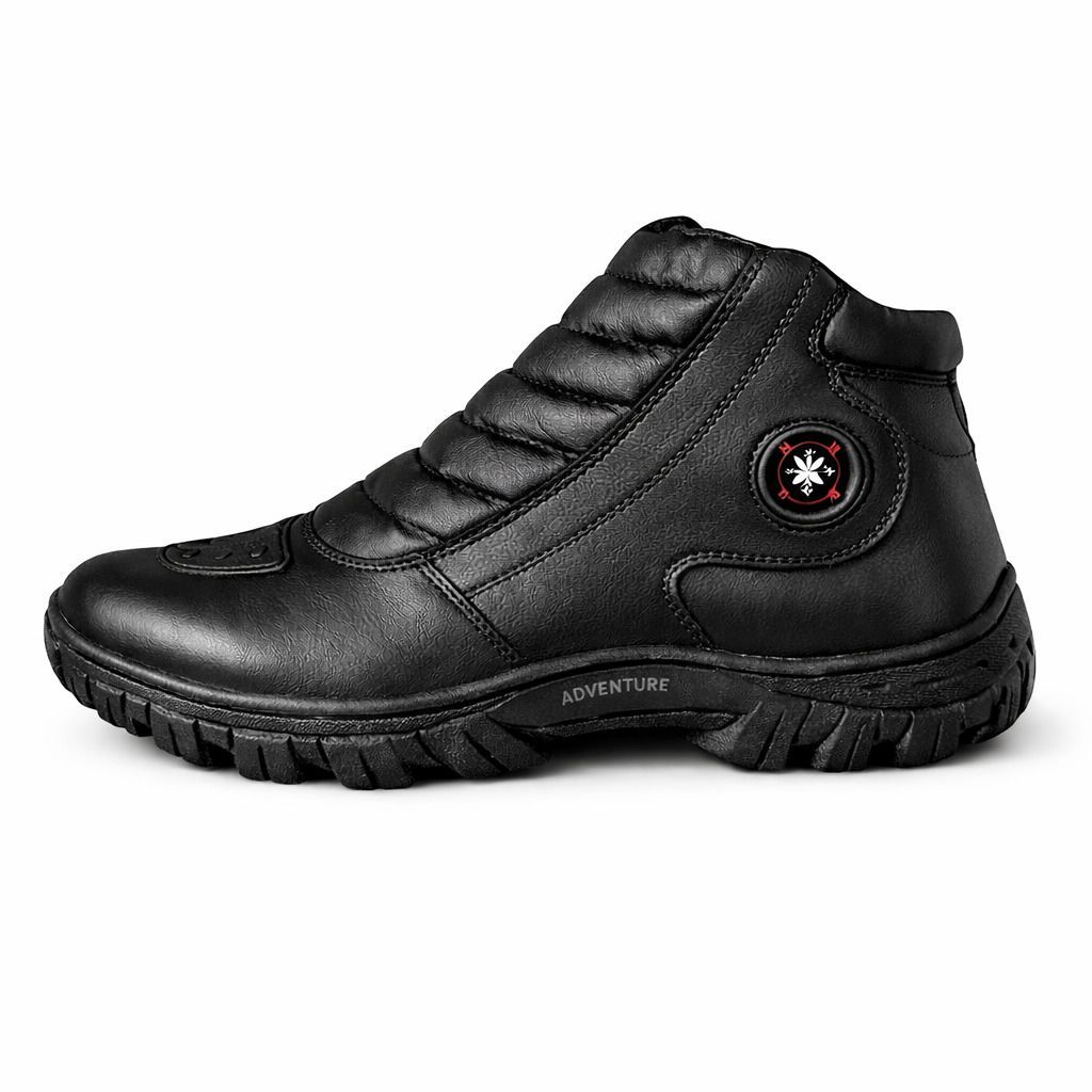 COTURNO MASCULINO MOTOCICLISTA SEGURANÇA MILITAR EM COURO VEGANO MOTOQUEIRO COM PROTEÇÃO C/ ZÍPER