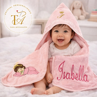 Toalha de Banho com Capuz Forrada com Fralda com Nome e Desenho Personalizado em Oferta na Shopee