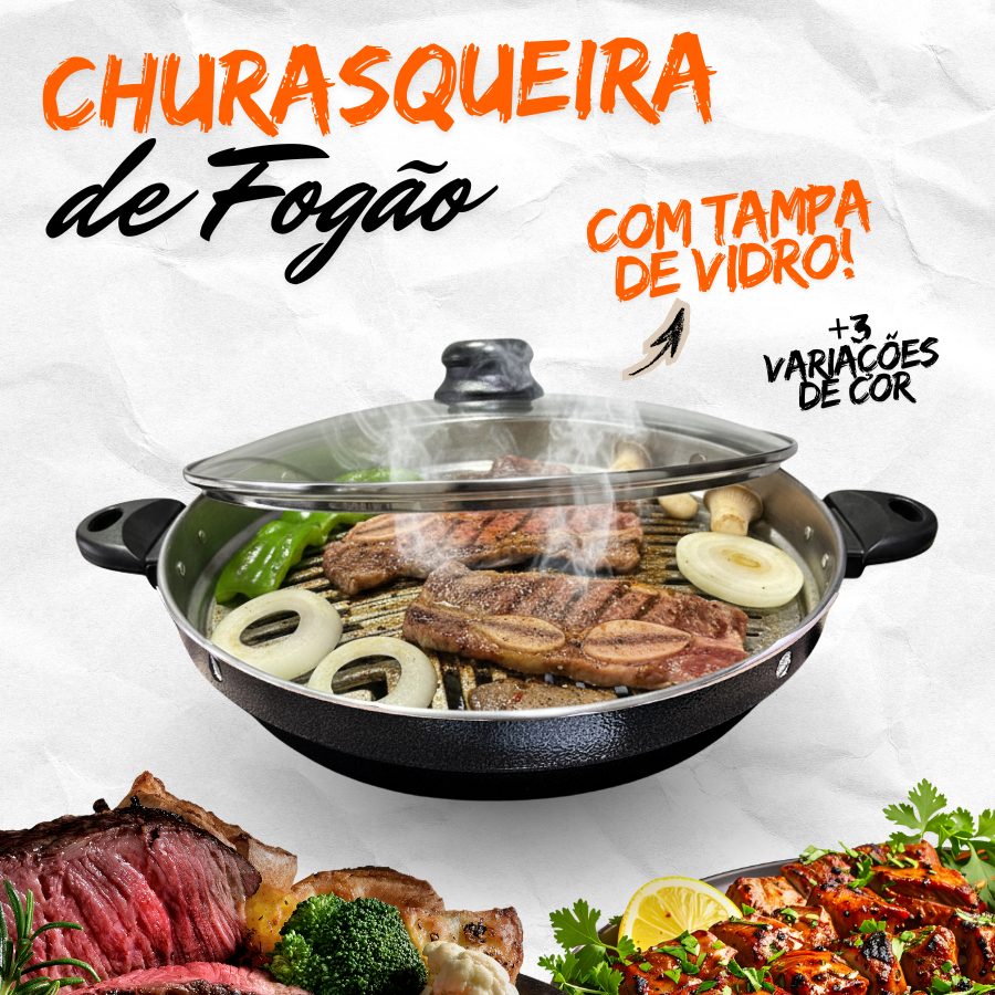 churrasqueira Grill boca de fogão alumínio com tampa de vidro
