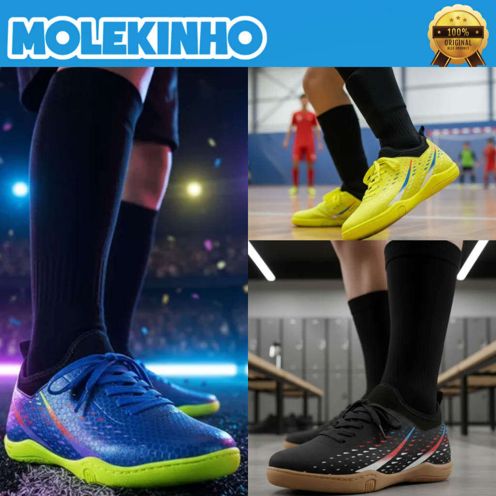 Chuteira Molekinho Meninos Society Futsal Resistente Indoor Antiderrapante Futebol Juvenil Original em Oferta na Shopee