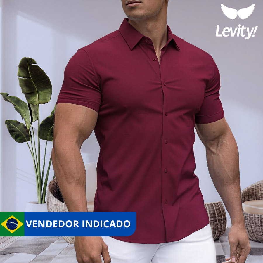 Camisa Social Masculina Gola Padre de Luxo Manga Curta Slim Fit Linho Viscose Tecido Premium Leve