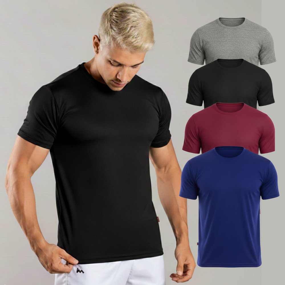 Kit 4 Camisetas Dry Masculina Manga Curta Fitness Academia Corrida CrossFit Poliester Premium