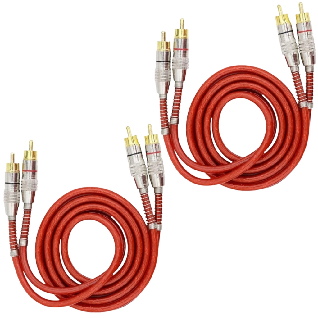 Kit 2 Cabos Rca De 1 Metro Blindado Svart Vermelho Som Automotivo 1m Dupla Blindagem Conector Ouro