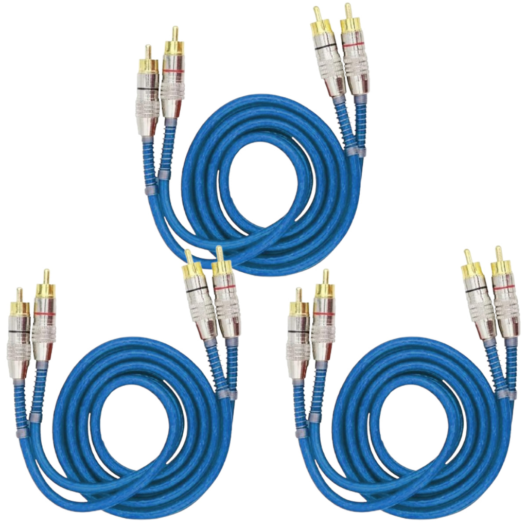 Kit 3 Cabo Rca De 1 Metro Blindado Tech One Svart Conector Banhado A Ouro Som Automotivo em Oferta na Shopee