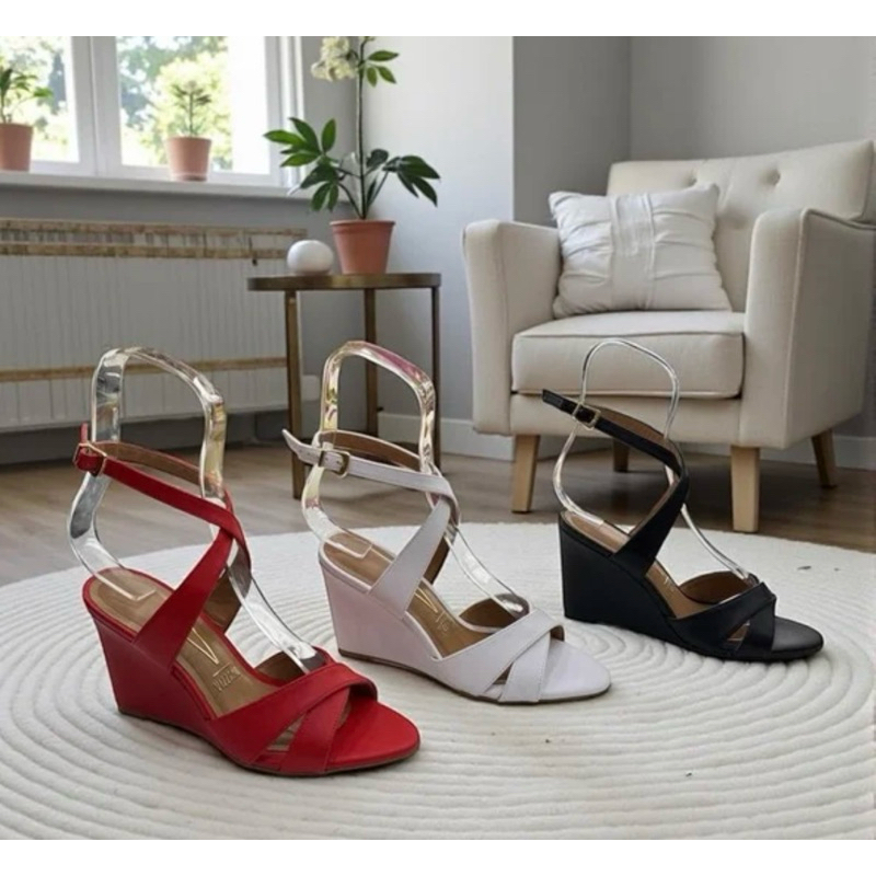 Sandália Feminina Vizzano Salto Anabela Plataforma Confortável Elegante Casual