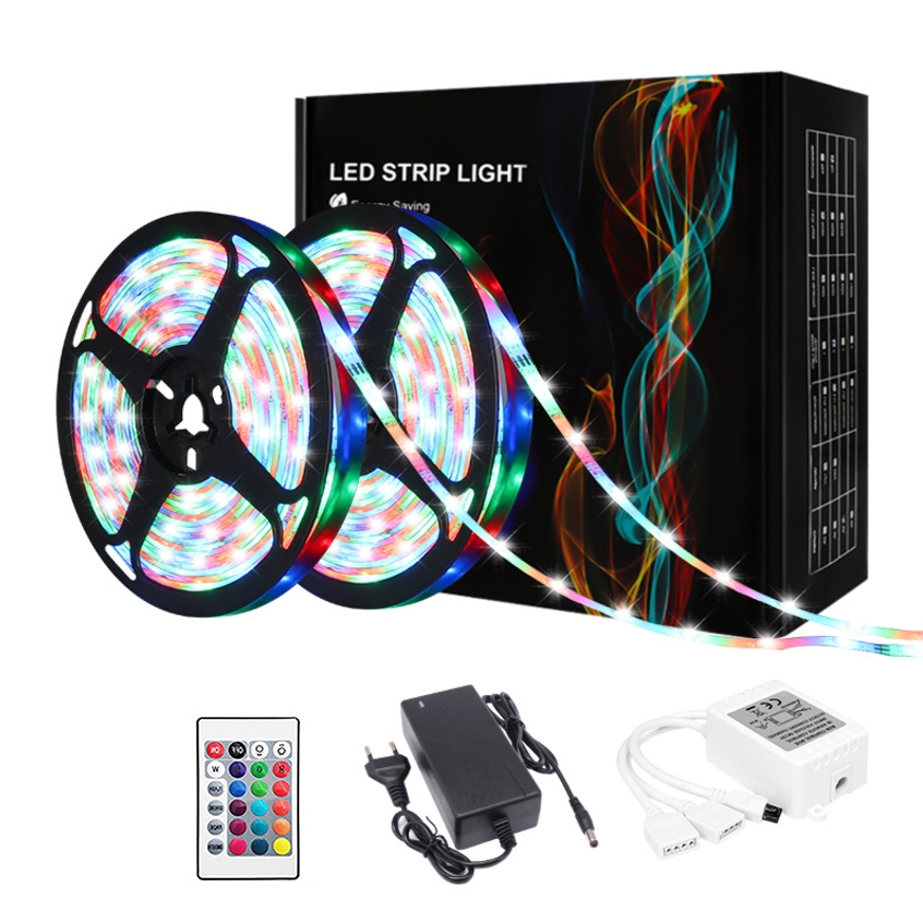 Fita 5M 10M metros Led 2835 Rgb LED Controle Remoto Com Fonte IP65 IP20 decoração colorida natal