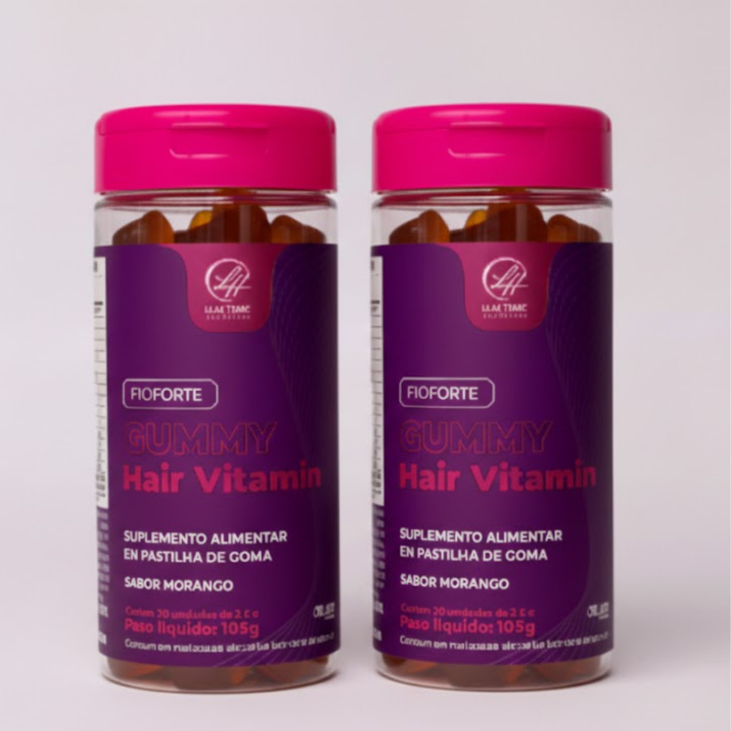 2 Potes Gummy Hair - Original Suplemento Vitamina Para Cabelo, Pele e Unhas Em Goma Sabor Morango