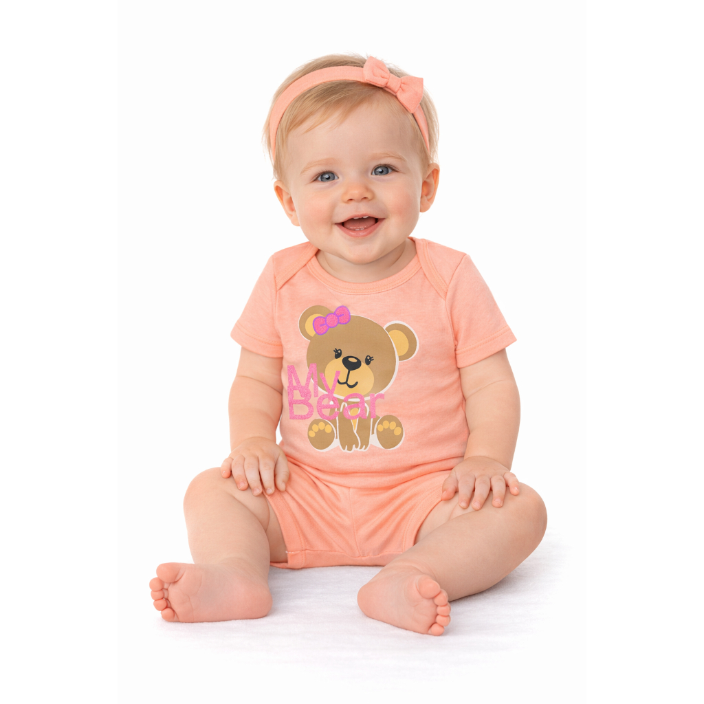 Conjunto Bebê Short e Body de Urso com Gola Americana
