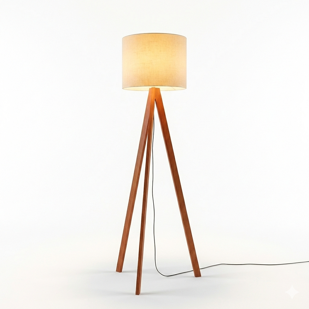 Abajur De Chão Tripé "1,50 Cm Completo Com Cúpula E Fiação Luminária De Piso Para Sala, Quarto