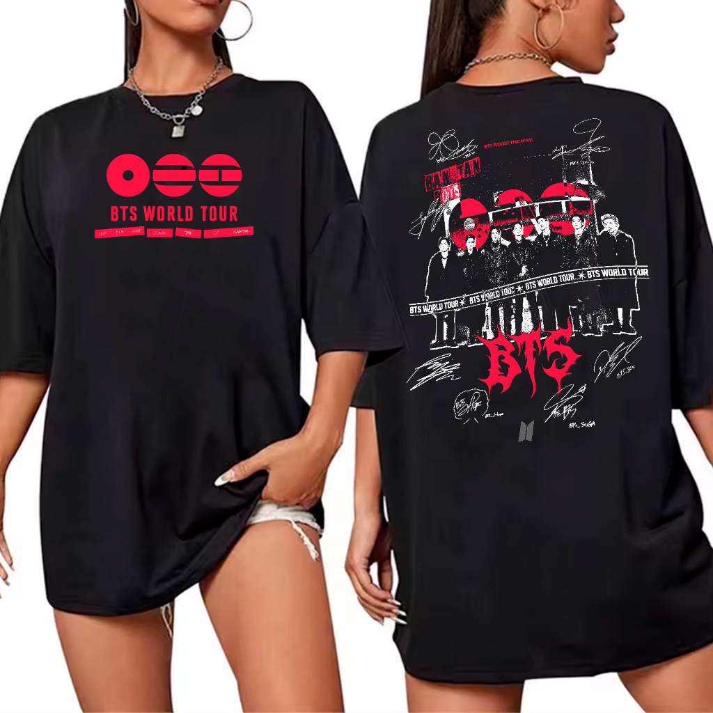 Camiseta Basica Ou Oversized Bts World Tour Lançamento Album Grupo Kpop Coreano Autografos em Oferta na Shopee