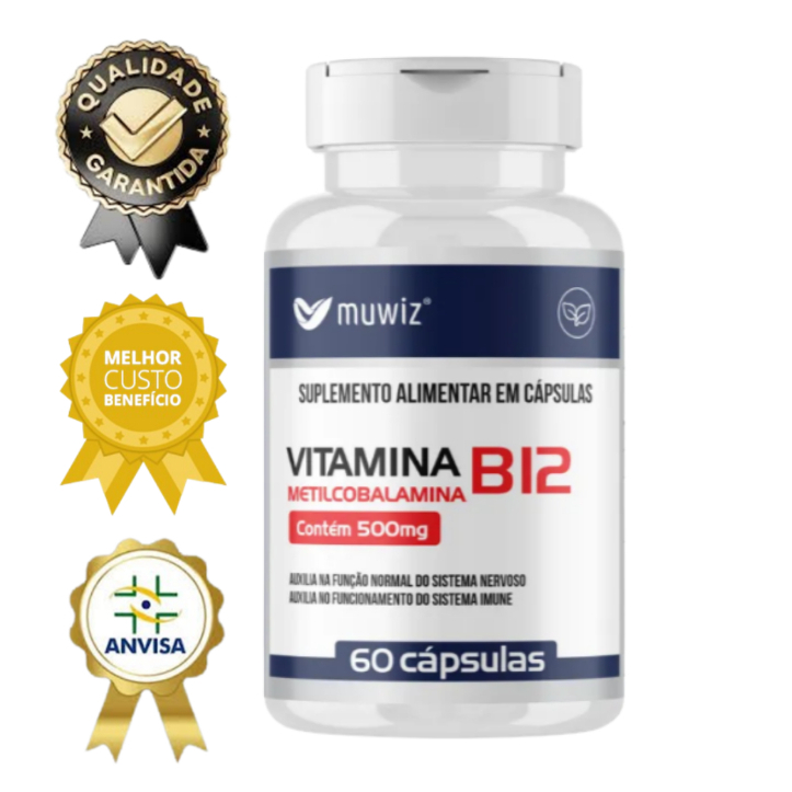 Vitamina B12 Metil cobalamina 500mg - 60 Cápsulas Muwiz Energia e Imunidade
