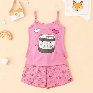 Baby Doll Nutella Fofa Malha Premium Pijama Feminino Adulto Short e Alça Fina Verao Confortavel