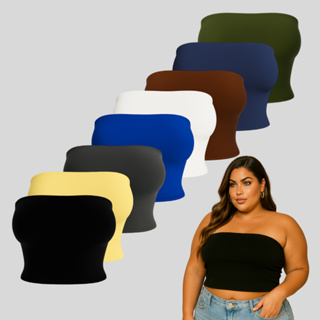 kit 2 top tube cropped P ao 50 blusa feminina suplex dupla camada na frente modelagem acinturada tomara que caia em Oferta na Shopee