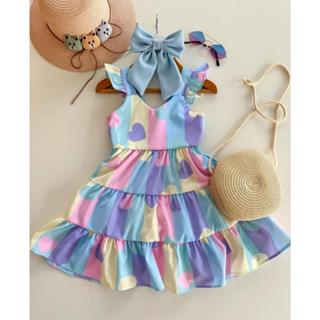 Vestido Infantil Menina Luxo Premium Verão 3 Marias Babado Alça Colorido Coração Candy Color em Oferta na Shopee
