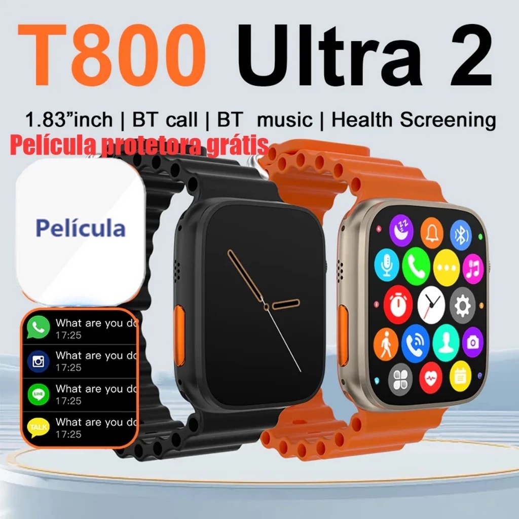 2025 Nova Série 8 Relógio T800 Ultra Smart Watch Esportivo Sem Fio À Prova D'água T800 Ultra2 MAX