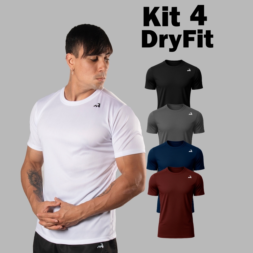 Kit 4 Camiseta Dry Fit Masculina Manga Curta Fitness Academia Corrida CrossFit Poliester Premium L05
