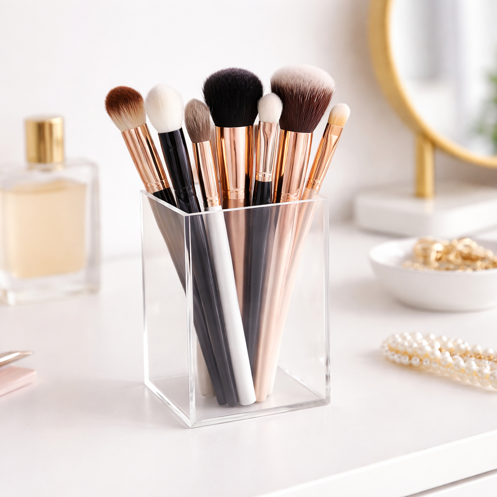 Porta Objetos Multiuso Organizador Pincel Maquiagem Canetas Em Acrílico Transparente