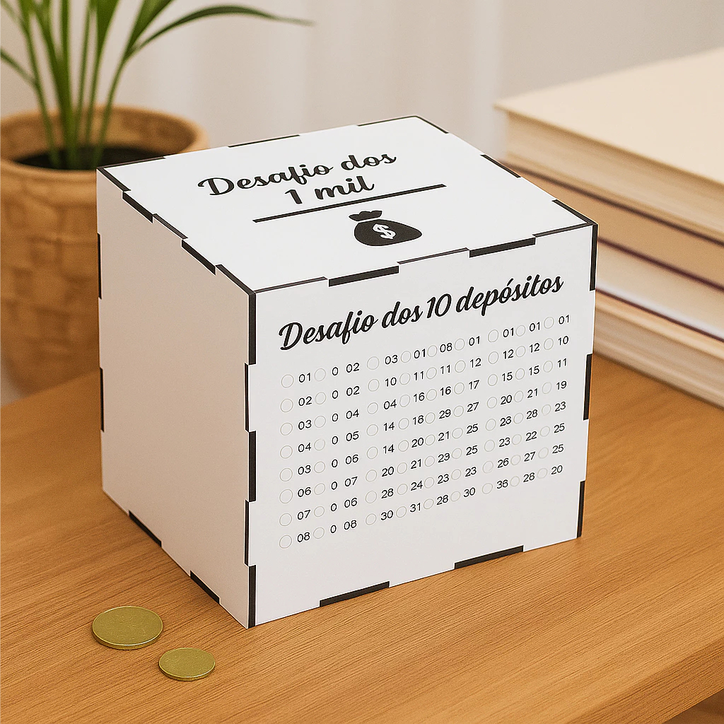 Cofre MDF Desafio 1Mil / 5Mil / 10Mil / 20Mil pra juntar dinheiro , escolha Sua Meta. em Oferta na Shopee