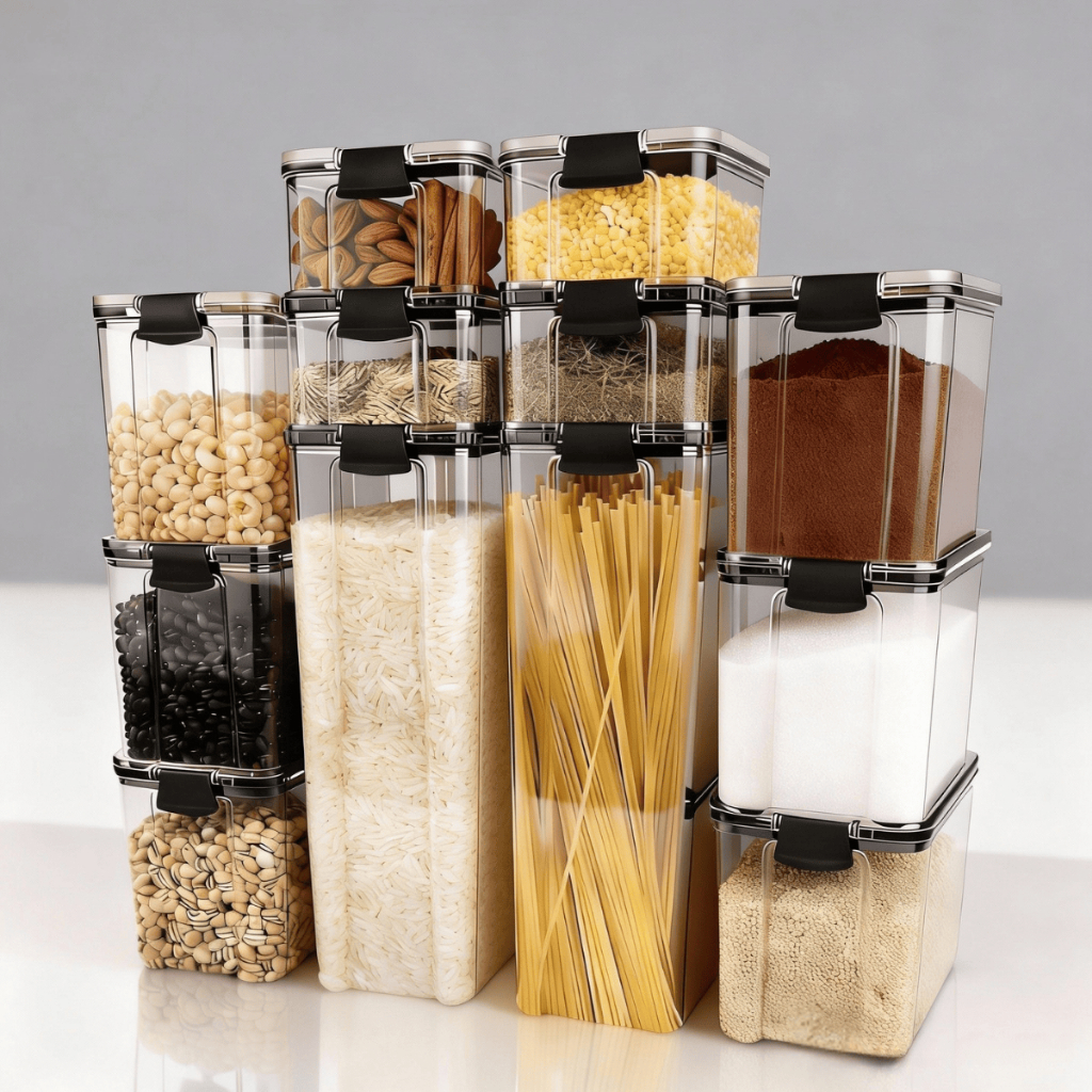 Kit 12 Potes Herméticos Transparente Porta Mantimentos Organizador De Cozinha Armário Despensa Para Alimentos