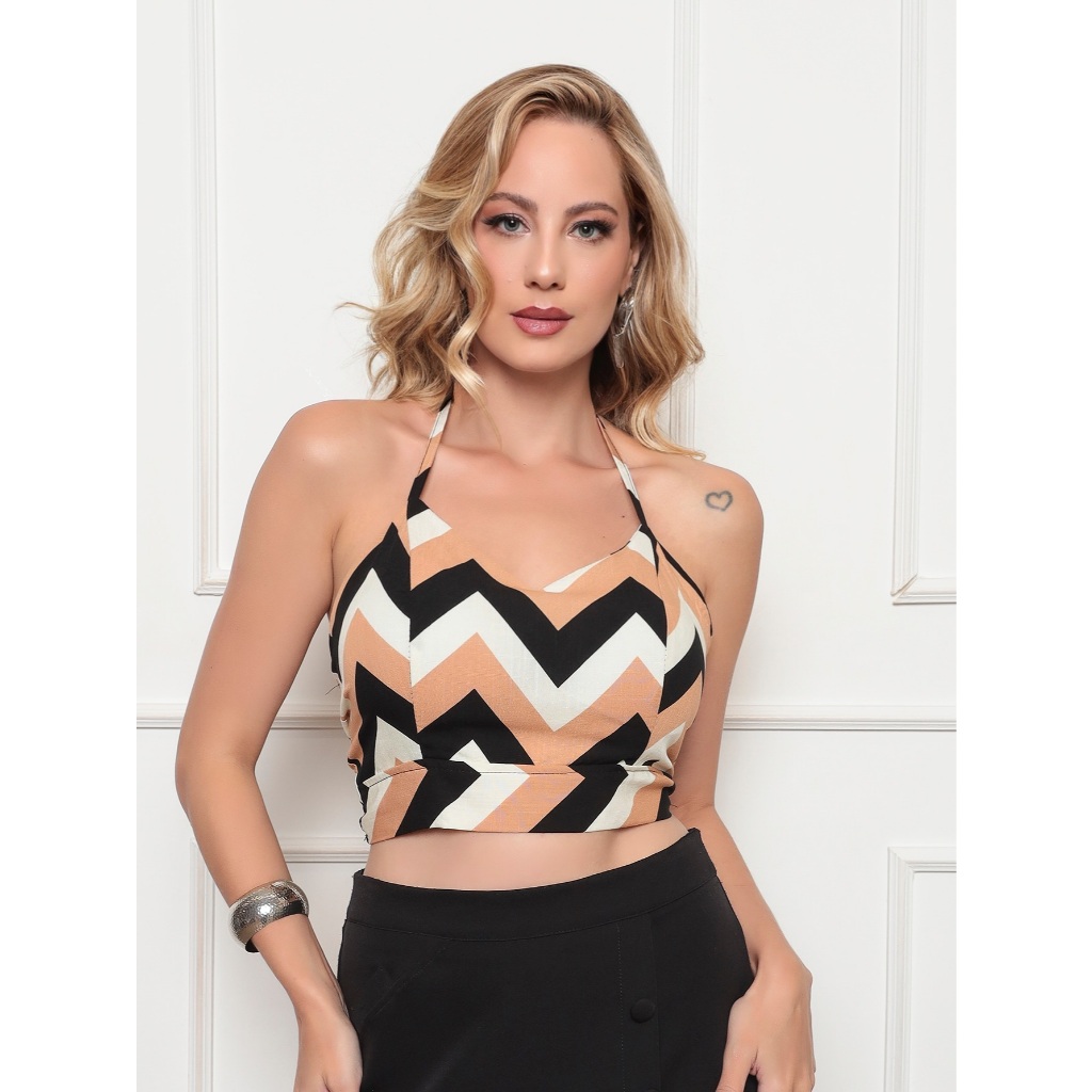 ONLYONE - CROPPED TOP DE ALÇA FEMININO AMARRA ATRÁS COM BOJO FEITO EM VISCOLINHO - BLUSAS FEMININAS BRASIL