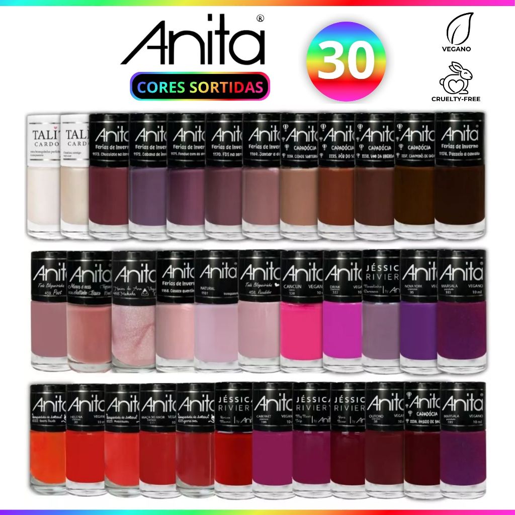 Kit Esmaltes Anita Cores Vermelho Nude Rosa Sortidas Esmalte Atacado Cremosos Anita Coleção Nova