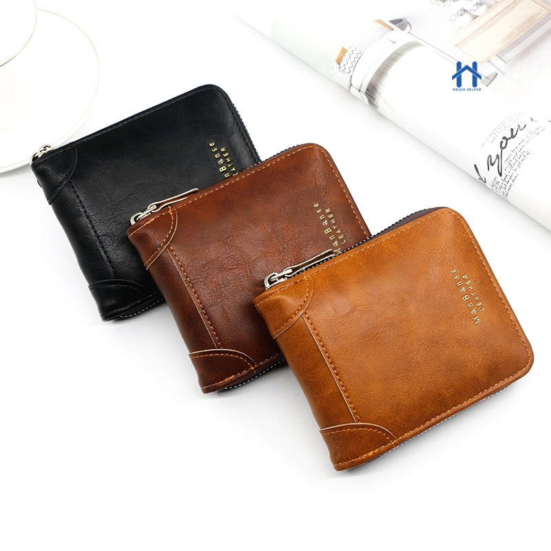 Carteira Masculina de Couro com Zíper Porta Documentos e Cartão com Visor Transparente Carteira Masculina de Couro com Zíper Porta Documentos e Cartão com Visor Transparente