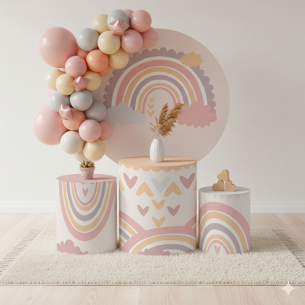 Kit Capas Chá De Bebê Decoração Arco Íris Nuvem Cute Festa Infantil Menina Baby Shower Completo