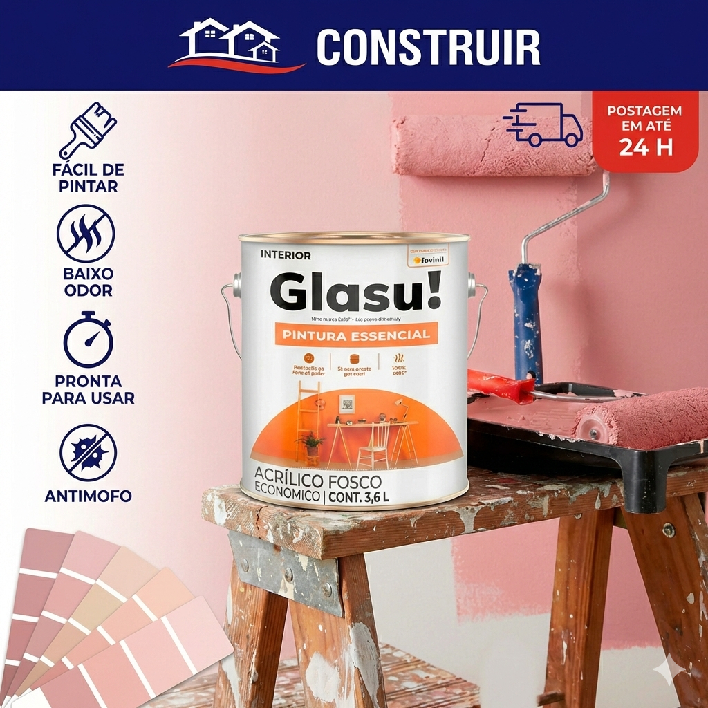 Tinta Parede Acrílica Glasu! Pintura Essencial Tons de Rosa Suvinil - Antimofo Rende Muito Coral em Oferta na Shopee