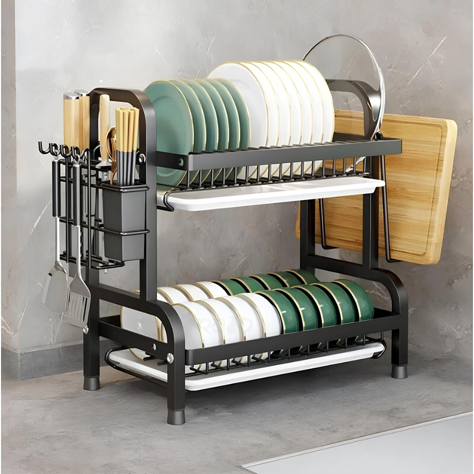 Escorredor de Louças 2 ou 3 andares 52x26cm - Organizador em Aço Inoxidável Preto para Cozinha