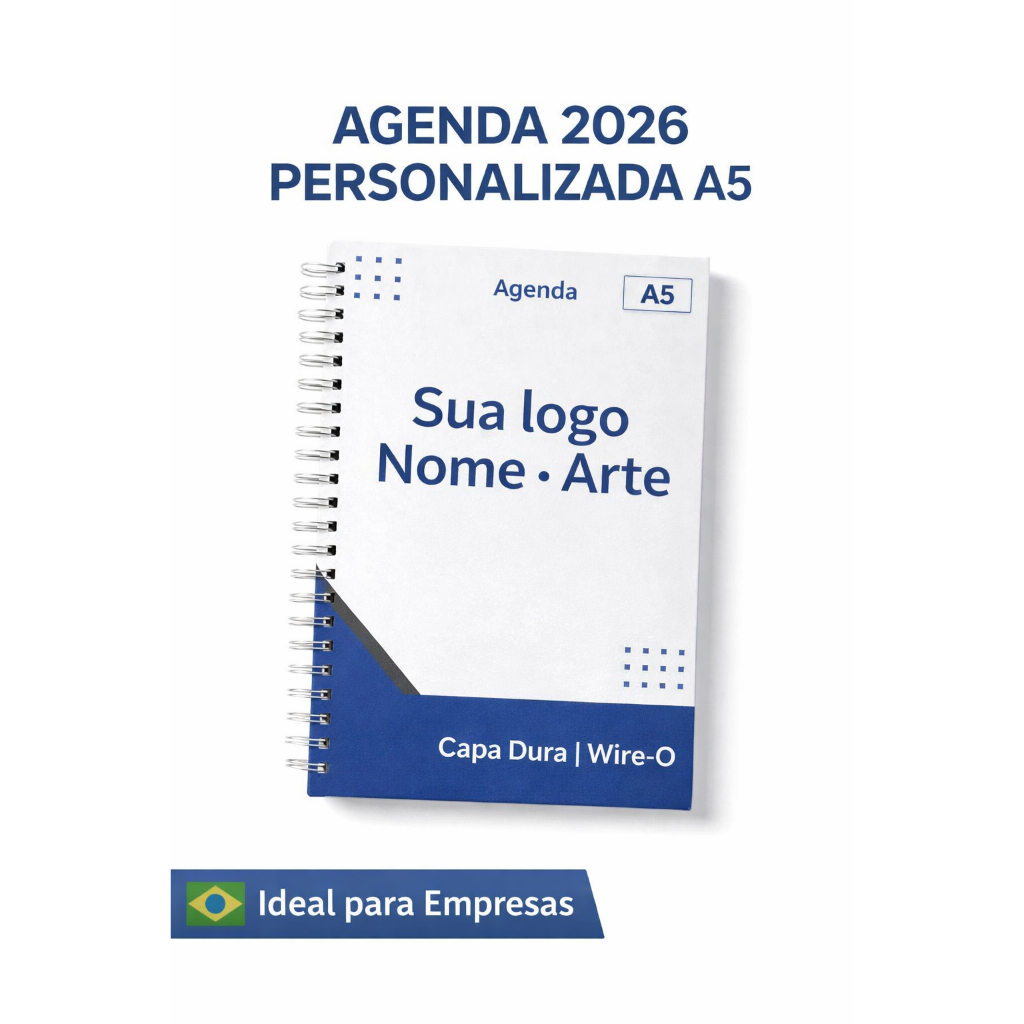 Agenda 2026 Personalizada A5 com Sua Logo | Capa Dura Wire-O | Corporativa