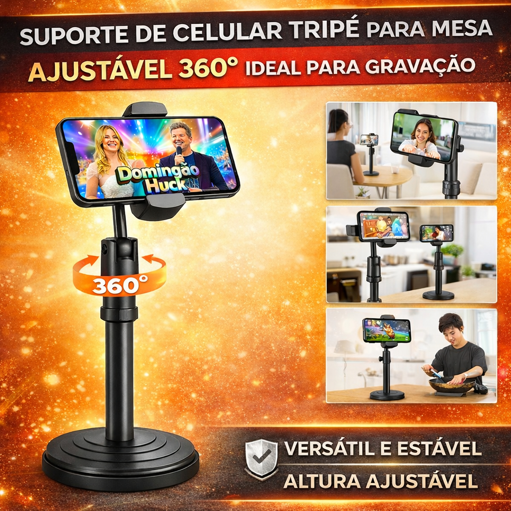 Suporte De Celular Tripé Para Mesa Ideal Para Gravação de Vídeos Mini Pedestal Ajustável 360°