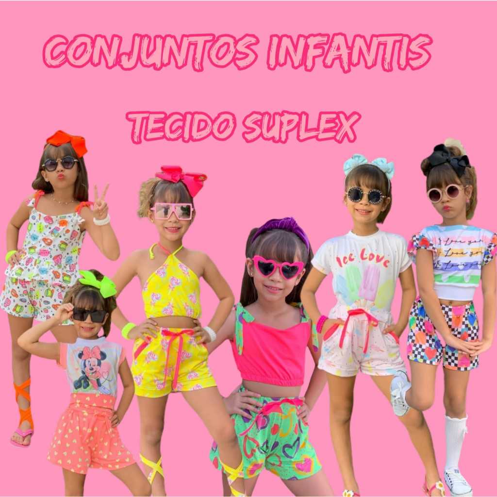 Conjunto Infantil Verão Meninas Short e Blusa Roupinhas de Criança 4 ao 8 anos Diversos Modelos