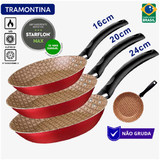 Kit Jogo Conjunto de 3 Frigideiras Tramontina Turim N16 N20 N24 Antianderente Vermelha em Oferta na Shopee