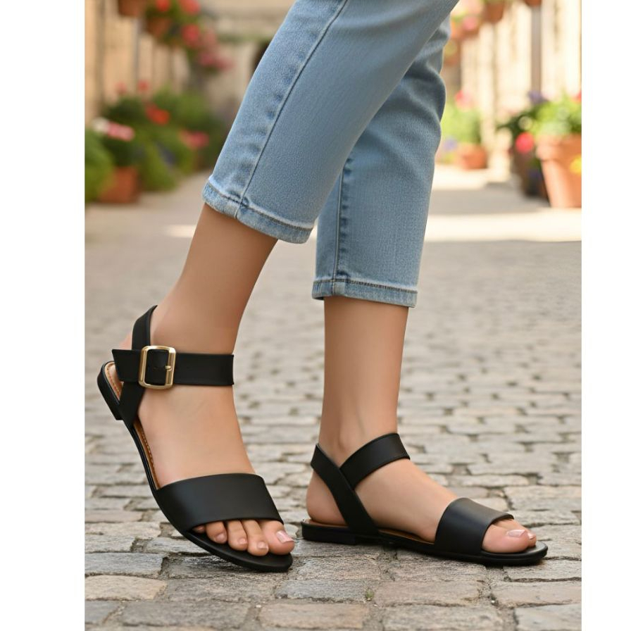 Sandália feminina Rasteira com fivela palmilha confortavel