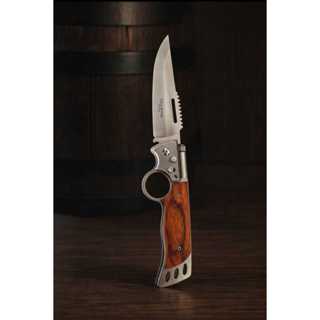 Canivete Automático Esportivo 26cm Saque Rápido Luxo Cabo Madeira Com Lanterna Camping Pesca em Oferta na Shopee