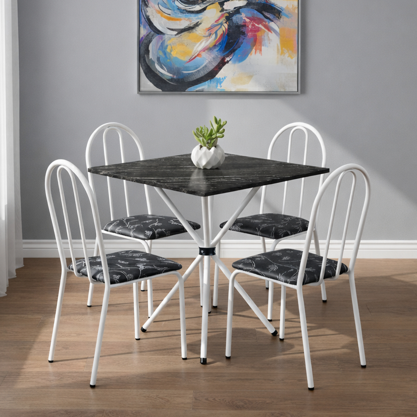 Conjunto Jogo Mesa Trançada Cozinha 4 Cadeiras Sala Jantar Casa Apartamento Pequeno Compacto