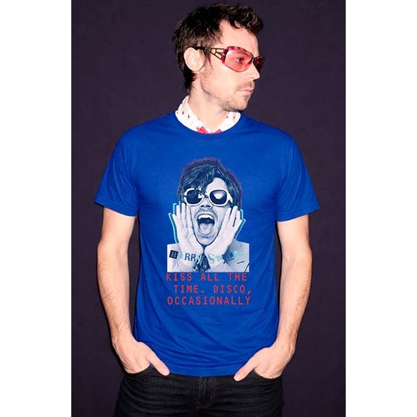 Camiseta t-shirt unissex algodão azul do cantor Harry Styles novo álbum 'Kiss all the time. Disco, occasionally'