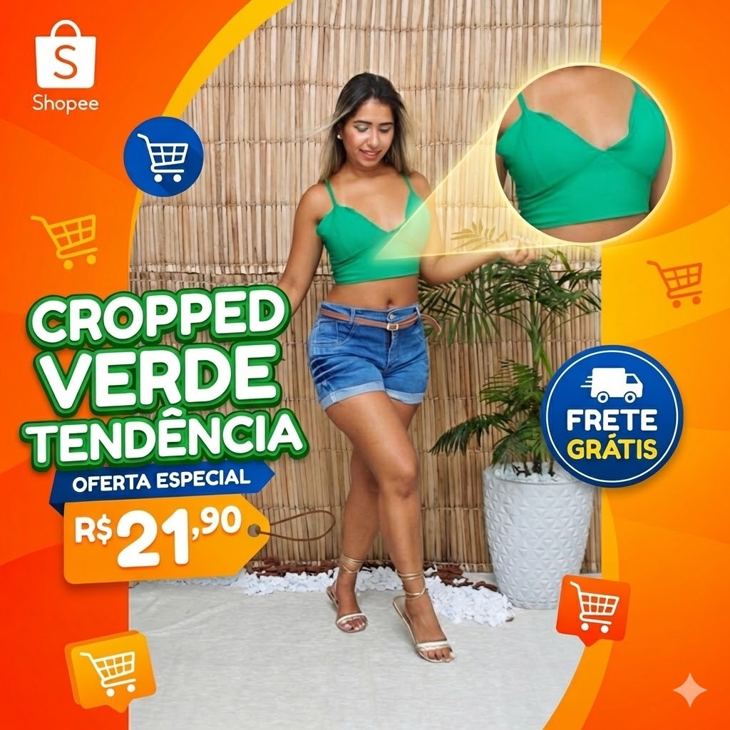 Cropped Alcinha Decote V - Moda Verão - Tecido Confortável- Tendência - Look Blogueira Verão