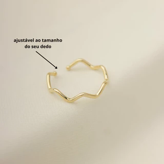 Anel Ajustável Feminino Ondas, Minimalista Delicado e Elegante, Uso Diário, Banhado a Ouro 18k