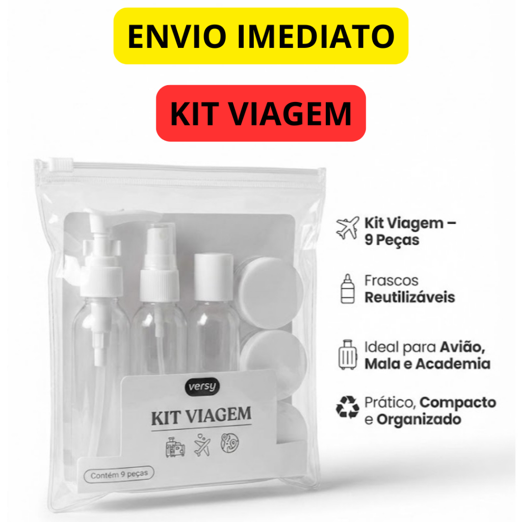 Kit De Frascos Para Viagem 9 Peças Mala De Mão Bordo Academia Higiene